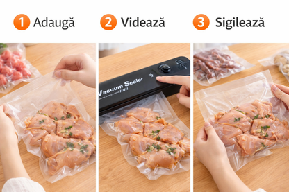 Aparat de vidat compact – protejează alimentele de aer, umezeală și păstrează gustul! Bun pentru excursii cu familia, șoferii de camion, pescari și orice familie care nu vrea să mai facă risipă de mâncare!