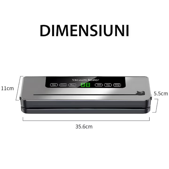 Aparat de Vidat Alimente Profesional cu Display LED, 6 Moduri de Vidare si Functie de Sigilare Uscata si Umeda, Functie de Vidare Externa, Design Compact si Elegant, 10 Pungi Incluse, Functie de Oprire Automata, Gri